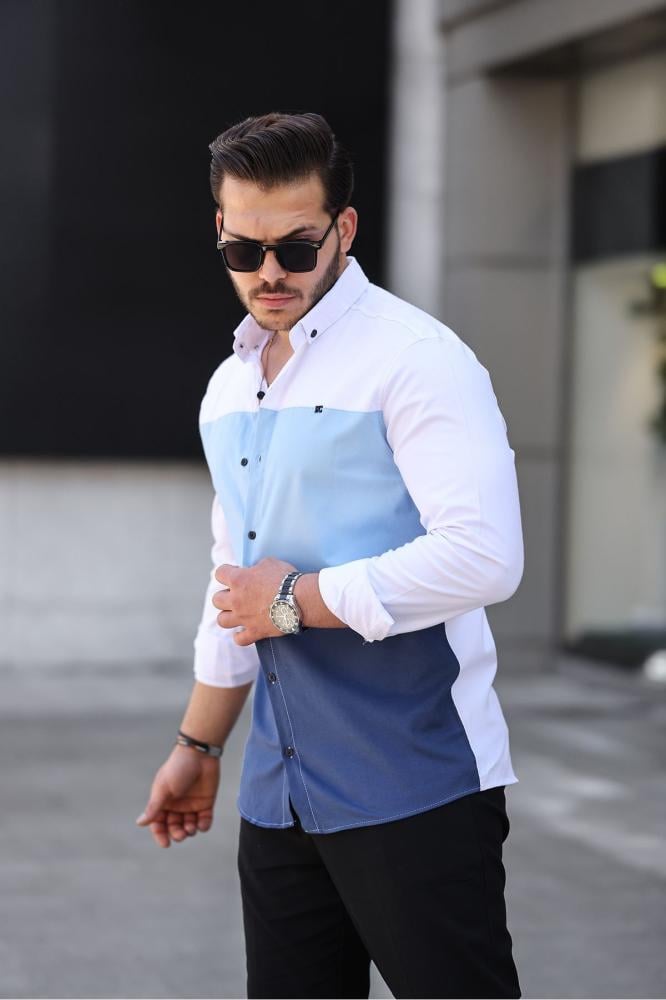قميص جينز أبيض Slim Fit أنيق وعملي Zafoni تركي أصلي