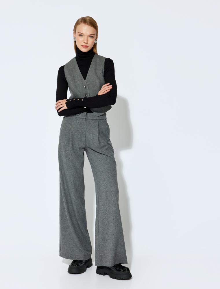 بنطلون بدلة رمادي واسع الساق رسمي ناعم الملمس Koton تركي أصلي