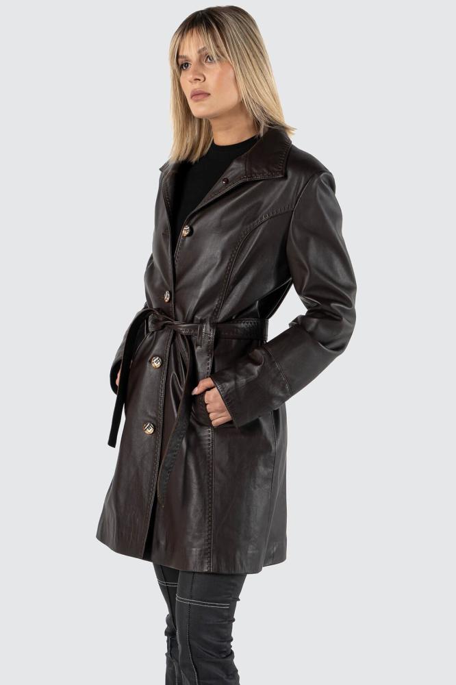 معطف للنساء من الجلد الطبيعي باللون البني من DERIZA