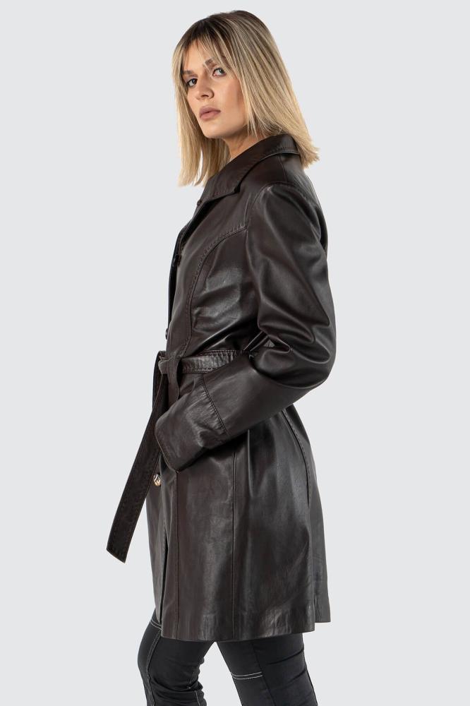 معطف للنساء من الجلد الطبيعي باللون البني من DERIZA