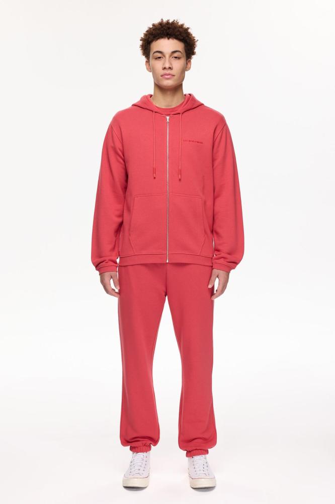 هودي رجالي أحمر جاسبر قطن ناعم بغطاء رأس وسحاب