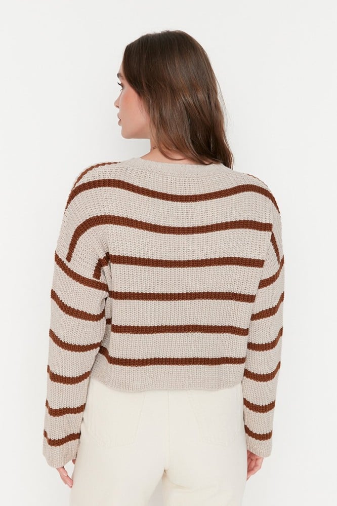 بلوفر نسائي كافيه مخطط من Trendyolmilla- أصلي