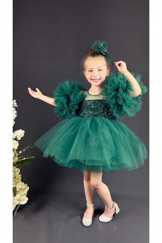 فستان بناتي أخضر تل من mnk-baby-kids- أصلي