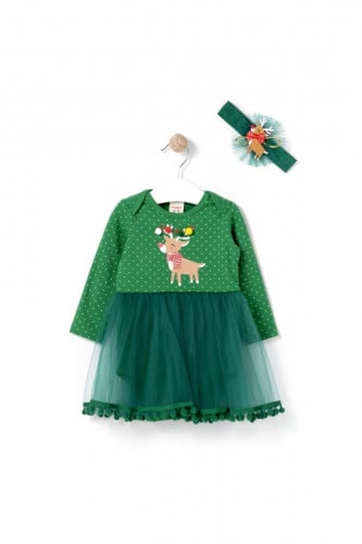 فستان للفتيات الصغيرات لون أخضر من eladamoda
