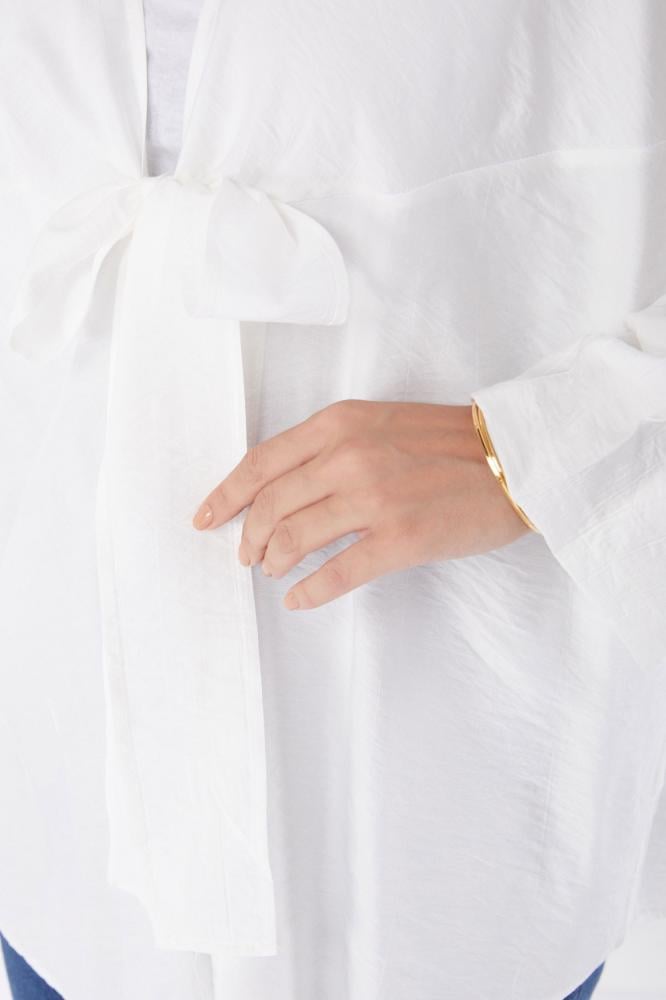 كارديجان نسائي سادة برباط أمامي أبيض من TOFISA