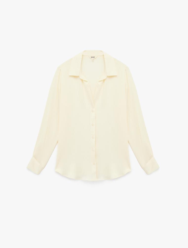 قميص نسائي ساتان بيج فاتح ناعم بلمعة خفيفة Koton تركي أصلي