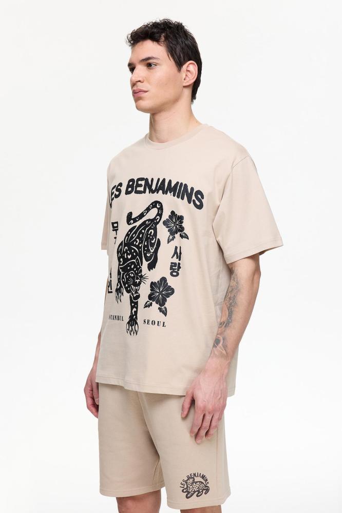 تي شيرت رجالي تصميم عصري وراحة يومية قماش قطني فاخر بيج Les Benjamins