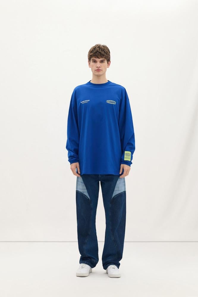 تيشيرت رجالي ازرق اوفر سايز طويل الاكمام بتصميم عصري من ليس بنجامينز ت