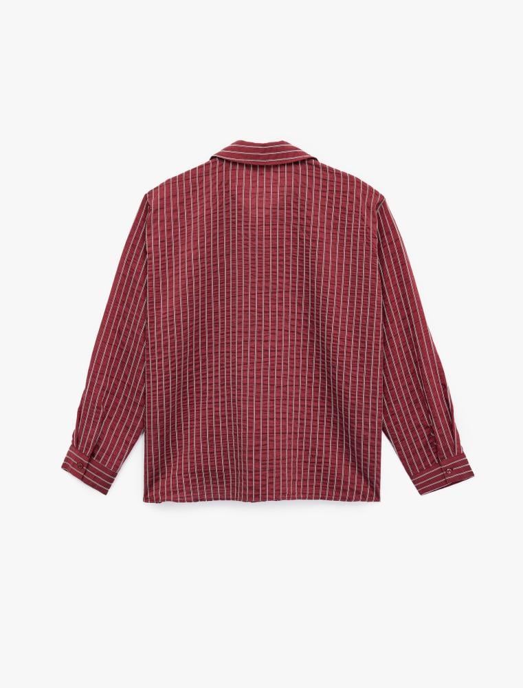 قميص نسائي مخطط بوردو بياقة غير متماثلة وأكمام طويلة Koton تركي أصلي