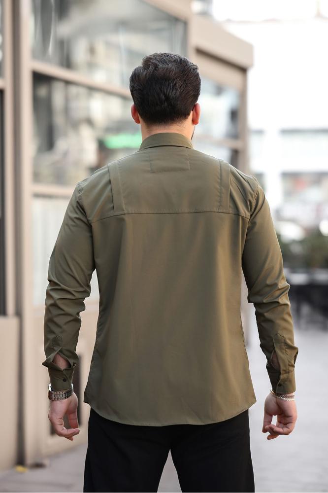 قميص رجالي أخضر بجيوب مخفية Zafoni تركي أصلي