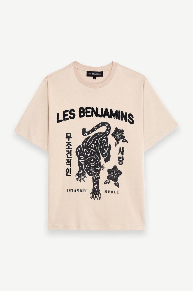 تي شيرت رجالي تصميم عصري وراحة يومية قماش قطني فاخر بيج Les Benjamins