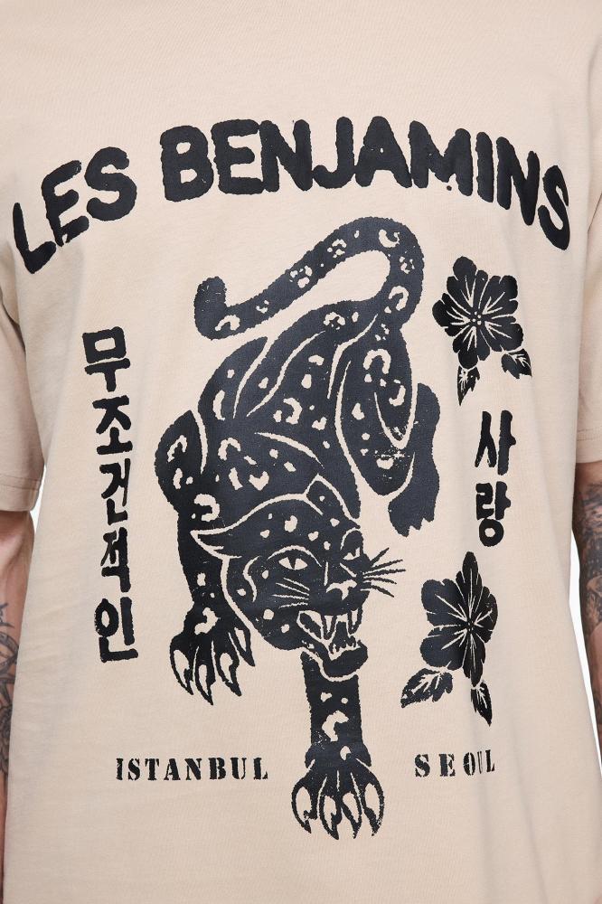 تي شيرت رجالي تصميم عصري وراحة يومية قماش قطني فاخر بيج Les Benjamins