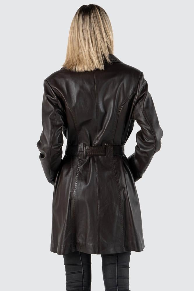 معطف للنساء من الجلد الطبيعي باللون البني من DERIZA