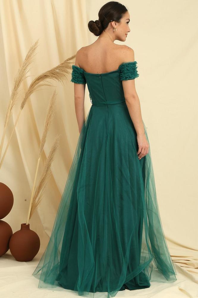 فستان سهرة نسائي  تل أخضر زمردي  من by-saygi- أصلي