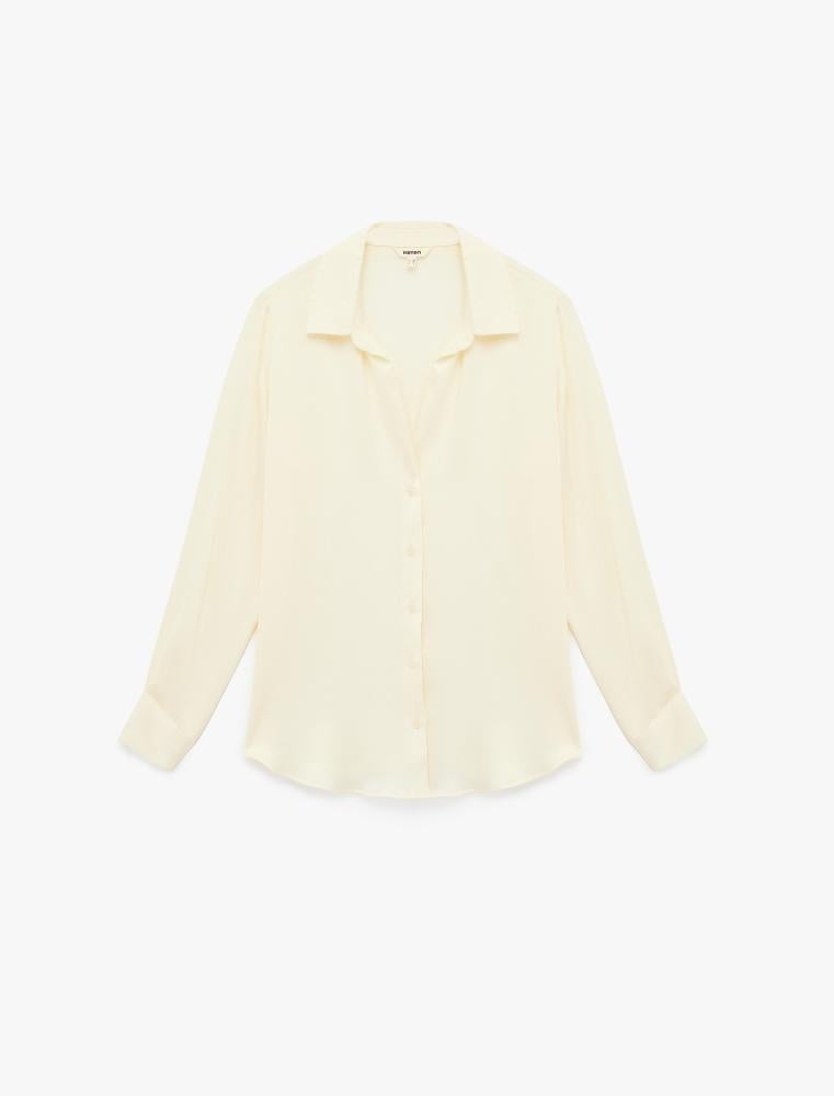 قميص نسائي ساتان بيج فاتح ناعم بلمعة خفيفة Koton تركي أصلي