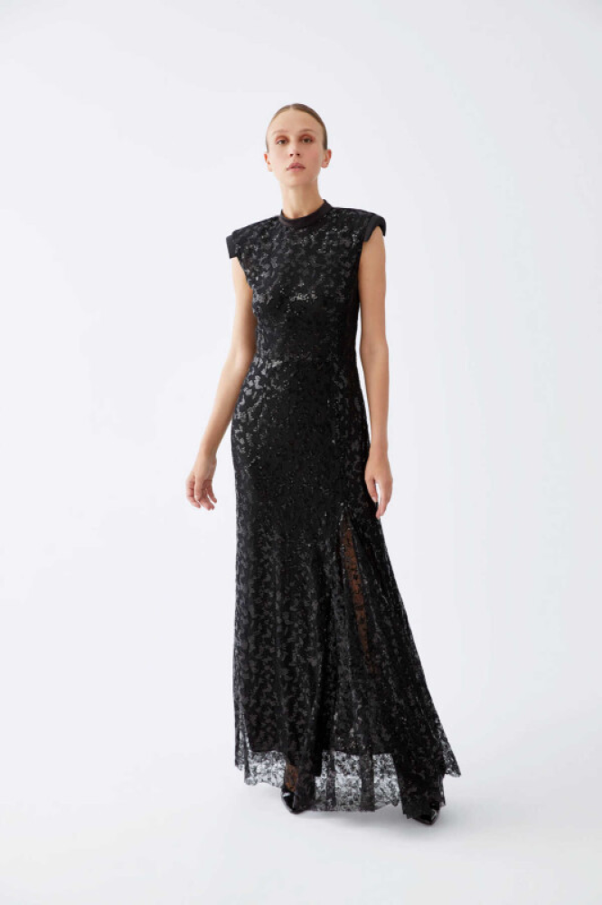 فستان سهرة أسود بدون ظهر ROMAN تركي أصلي بتصميم أنثوي أنيق