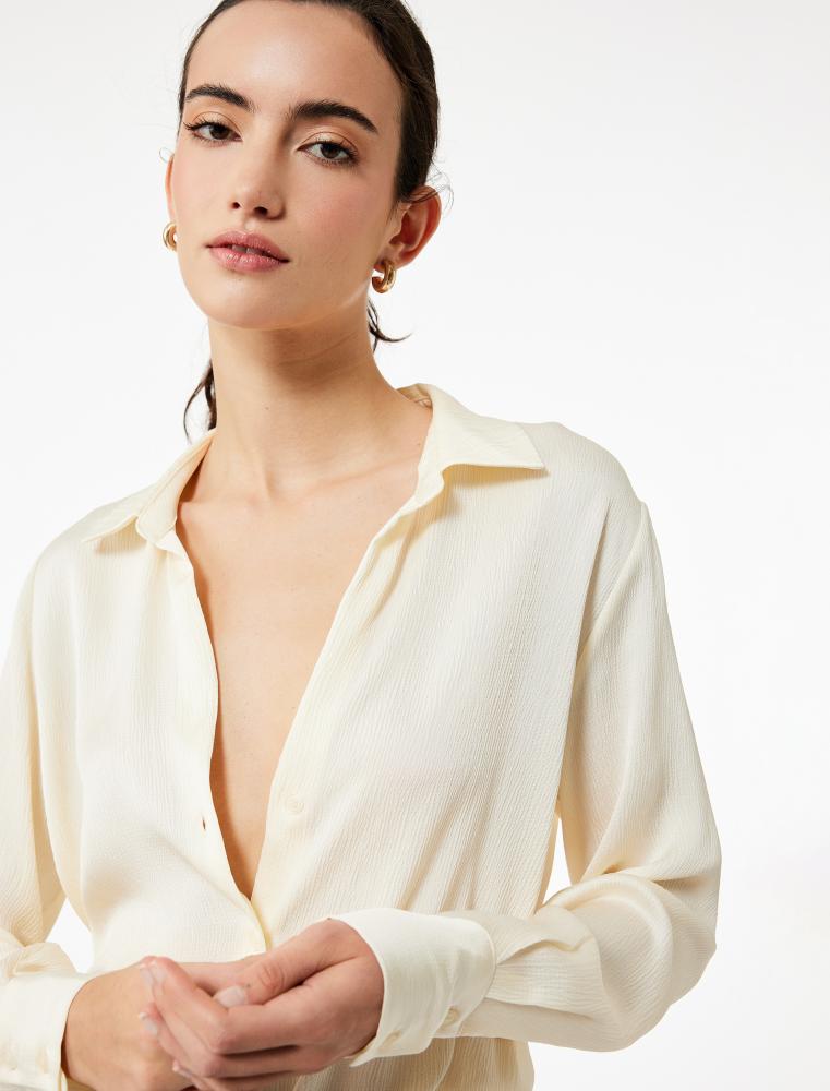 قميص نسائي ساتان بيج فاتح ناعم بلمعة خفيفة Koton تركي أصلي