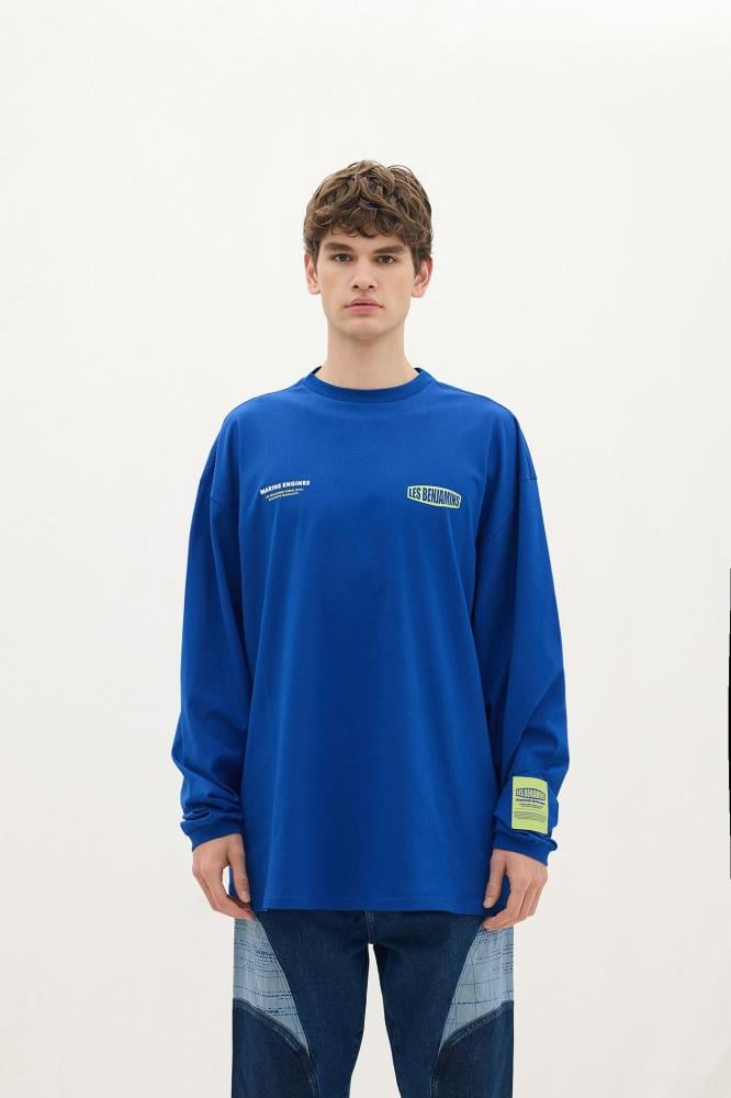 تيشيرت رجالي ازرق اوفر سايز طويل الاكمام بتصميم عصري من ليس بنجامينز ت