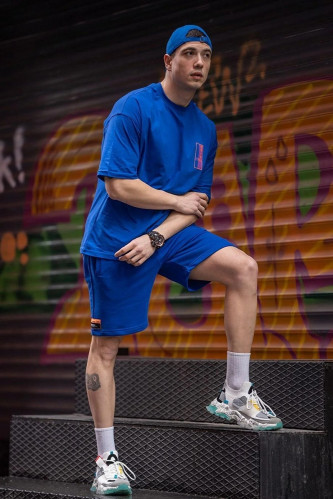 HYPERS طقم شورت أزرق مطبوع يدوي