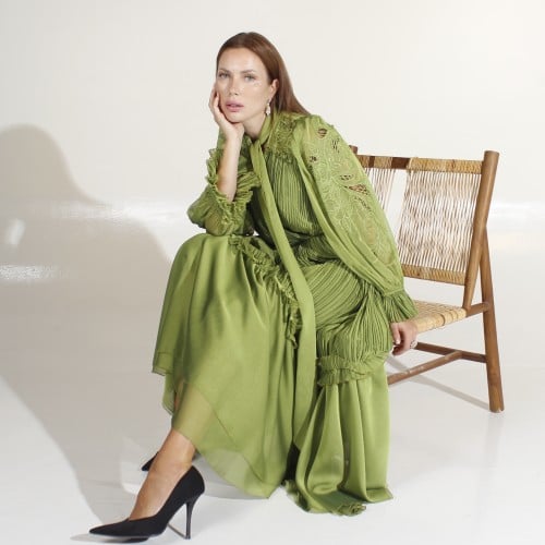 Apple Green Ruffled Dress .