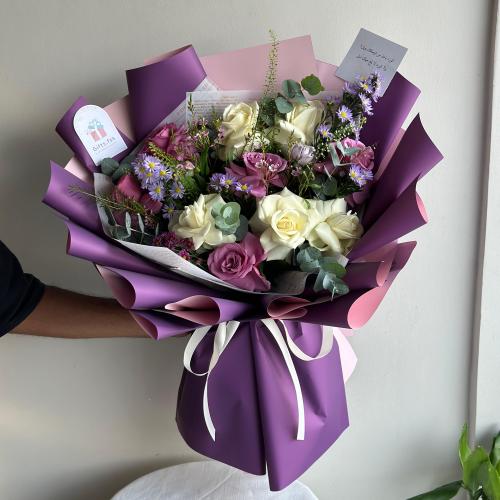 بوكية ورد موف|| Purple roses bouquet