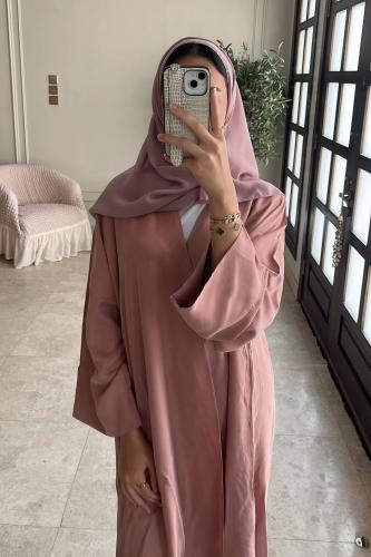عباية حرير مغسول وردي