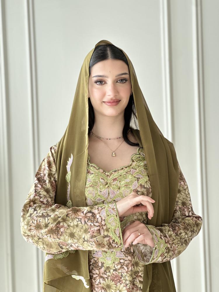 مخور نجود إماراتي مع طرحة لون زيتي