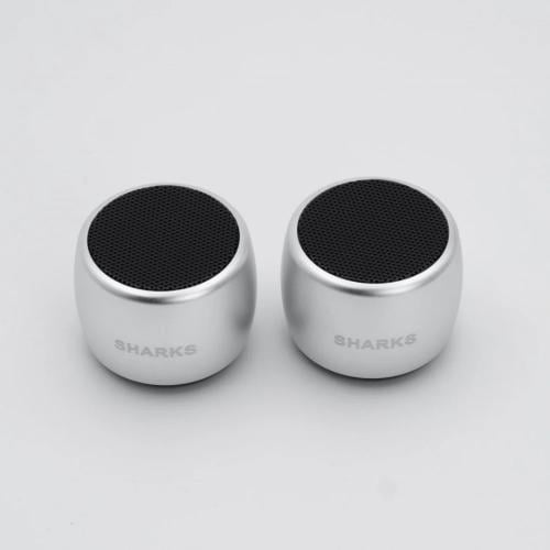 سماعات ميني بلوتوث لاسلكية من SHARKS – قطعتين سبيكر صغير بصوت قوي وتصميم أنيق بلون فضي (Silver)