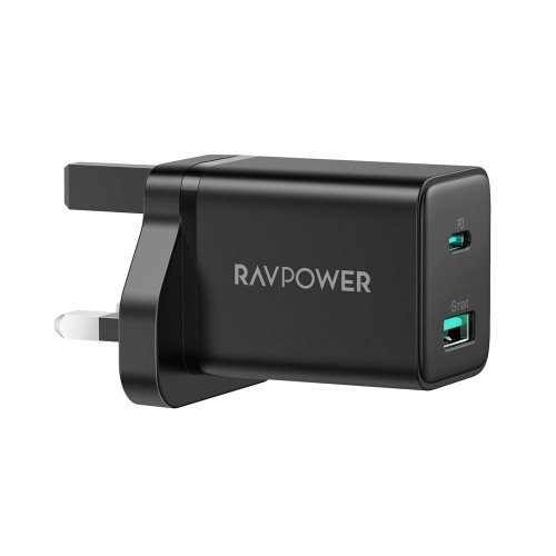 راف باور - شاحن جداري 30 واط بمنفذ تايب سي ومنفذ يو اس بي - اسود