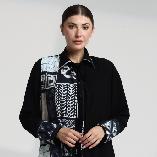 SHIRT ABAYA-BLACK & WHITE / شيرت عباية شيفون
