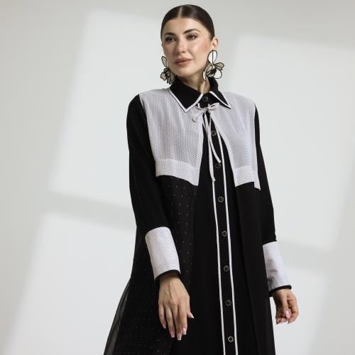 SHIRT ABAYA-BLACK & WHITE POLKA DOT / شيرت عباية م...