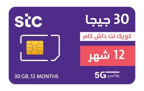 شريحة بيانات كويك نت 30 جيجا | 12 شهر STC