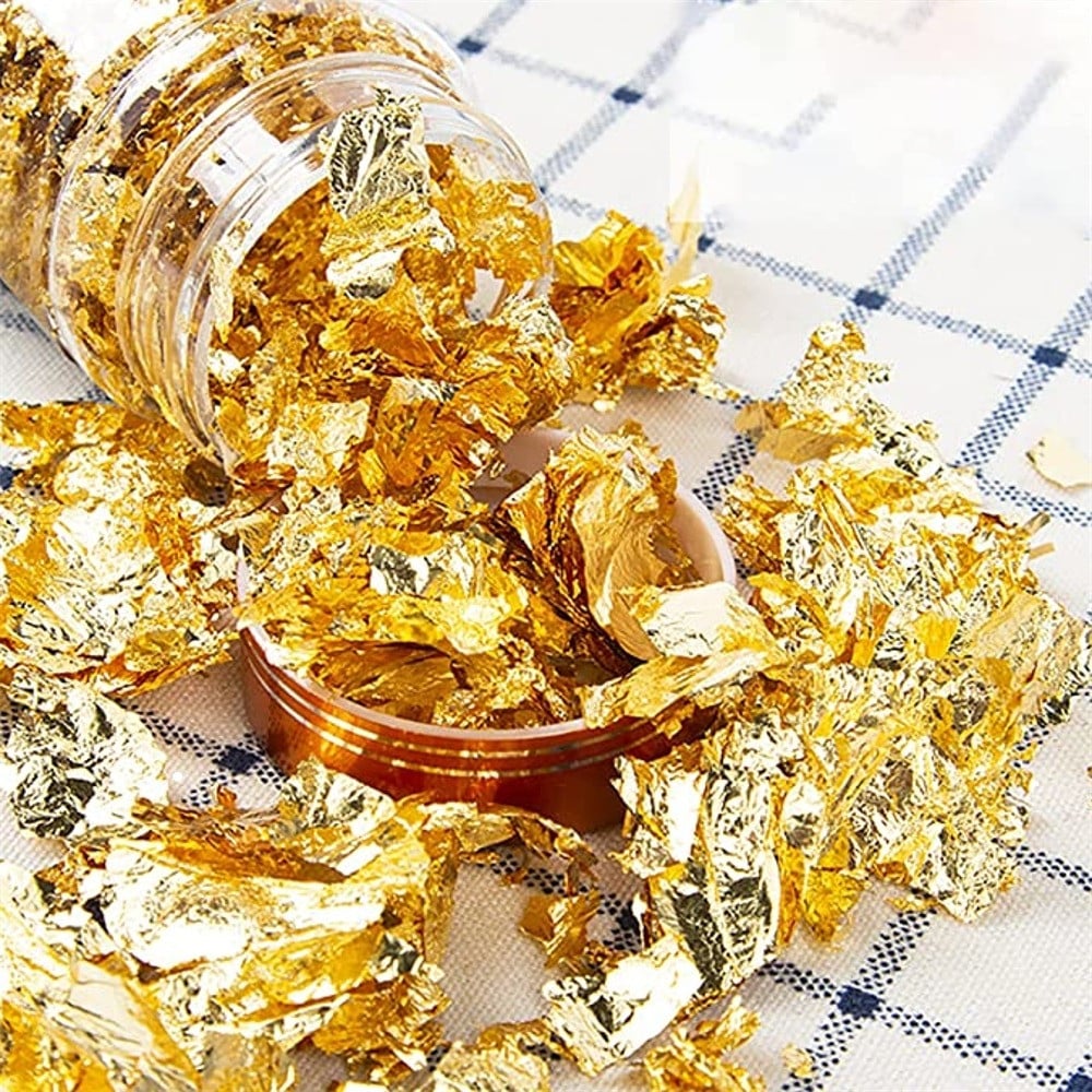 UNIQUE GOLD LEAFING STUDIO 3g Gold & Silver Leaf Gilding Gold Metallic Foil  Flakes for Nail,Resin Art - 3g Gold & Silver Leaf Gilding Gold Metallic  Foil Flakes for Nail,Resin Art .
