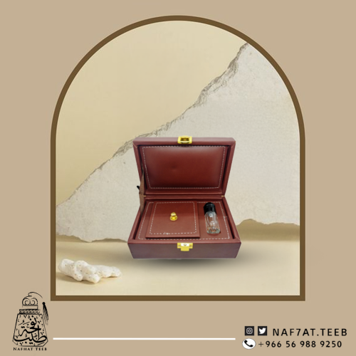 صندوق جلد (ربع توله+أوقية) فاخر مبطن بالجلد الإيطالي ومغطى بالجلد المطرز باللون البني(فارغ)