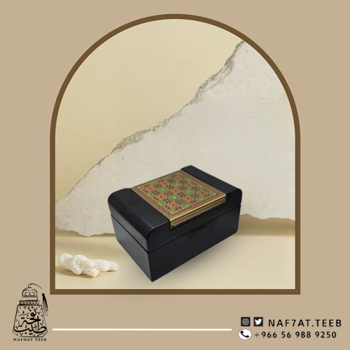 صندوق خشبي مزخرف بالفسيفساء الفاخرة ومبطن بالمخمل الناعم لون أسود(فارغ)