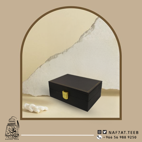 صندوق فاخر مبطن بالجلد الإيطالي ومغطى بالجلد المطرز باللون البني، حجم 2-3أوقيات. (فارغ)