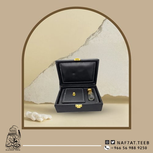 صندوق جلد (ربع توله+أوقية) فاخر مبطن بالجلد الإيطالي ومغطى بالجلد المطرز باللون الأسود(فارغ)