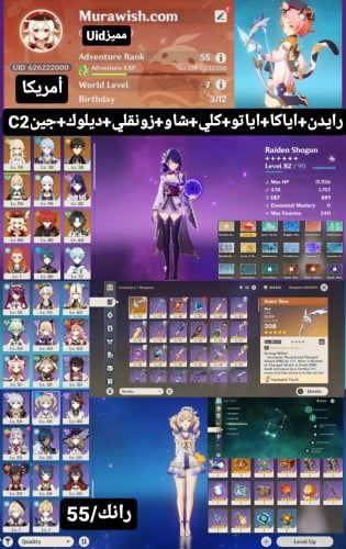 رايدن+اياكا+اياتو+كلي+زونقلي +شاو+ديلوك+جينC2+رقم...