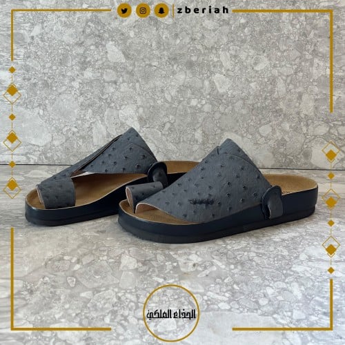 حذاء طبي رصاصي مع جلد نعام رصاصي