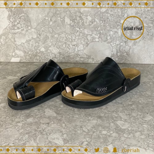 حذاء طبي أسود تطريز أسود يدوي