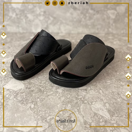 حذاء أسود مكس جلد سحلية و جلد نعام