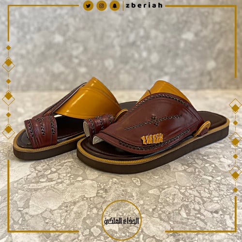 حذاء بني مع عنابي- اصفر تطريز يدوي