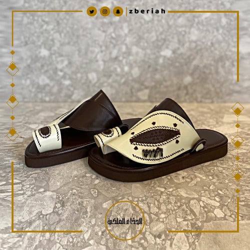حذاء بني لامع مع سكري تطريز يدوي صوف كتان