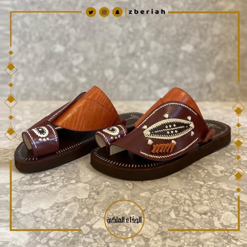 حذاء بني مع عنابي-جملي تطريز يدوي صوف كتان