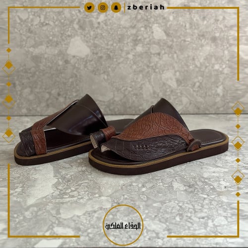 حذاء بني مع ميكس جلد تمساح طبيعي