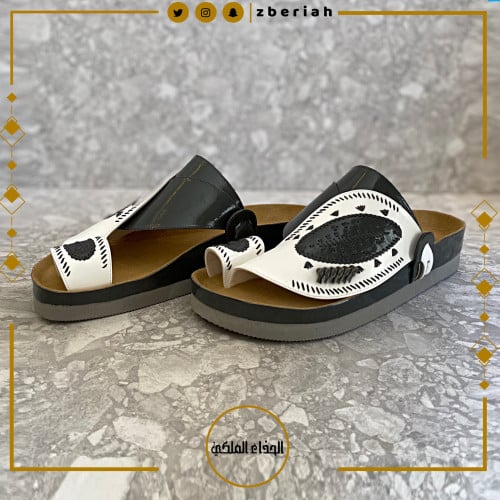 حذاء طبي رصاصي لامع مع أبيض تطريز صوف كتان