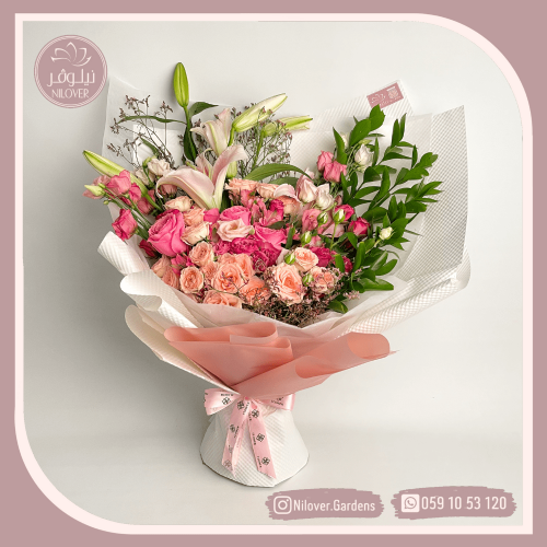 بوكيه ورد طبيعي بتغليف ابيض