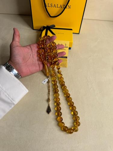 سبحه كهرمان حر حجم كبير شفاف مع  شوائب طبيعية