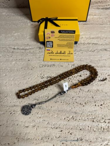 سبحه كهرمان حر شوائب طبيعية مع طربزونة فضة