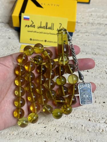 سبحه كهرمان حر شفاف مكسيكي مع سبيكة فضة حجم كبير